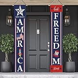 4th of July Decorations Outdoor Patriotic Memorial Day Decor, Independence Veterans Labor Day Hanging American Flag and Banner, Stars and Stripes Porch Sign Party Supplies 2026 Red White Blue