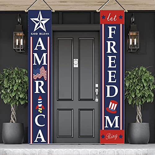 4th of July Decorations Outdoor Patriotic Memorial Day Decor, Independence Veterans Labor Day Hanging American Flag and Banner, Stars and Stripes Porch Sign Party Supplies 2026 Red White Blue