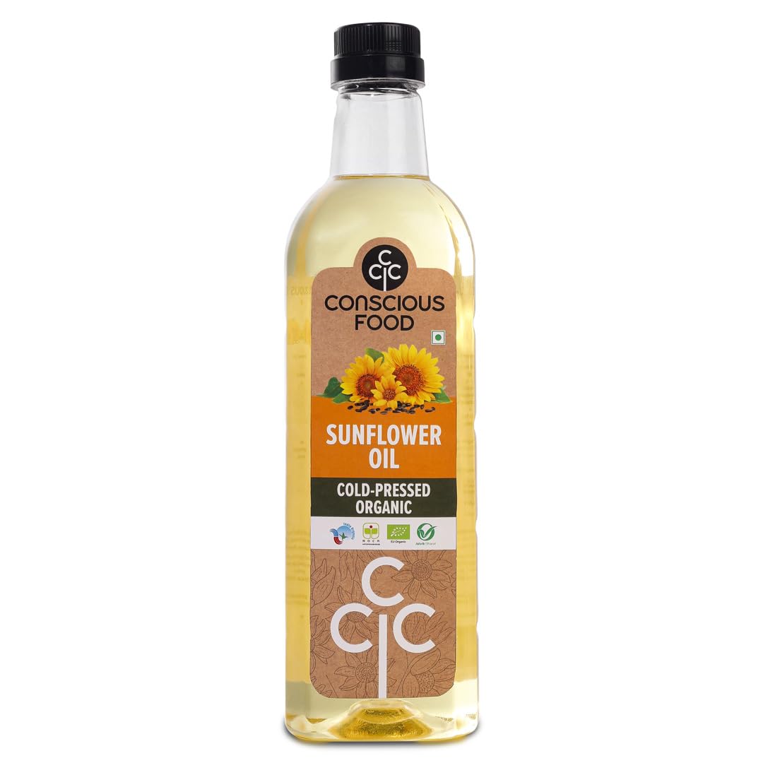 Conscious Food Cold Pressed Sunflower Oil | 1 litre | PET Bottle | Cooking Oil | High in Antioxidants, Delicious & Healthy Conscious Food Cold Pressed Sunflower Oil | 1 litre | PET Bottle | Cooking Oil | High in Antioxidants, Delicious & Healthy