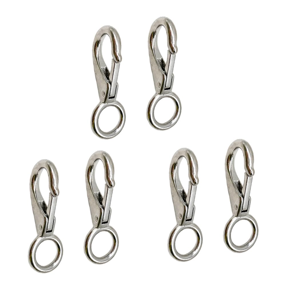 TopHomer 6PCS Fixed Spring Snap Leash Hook, Stainless Steel Mini Fixed Snap Shackle,Quick Release Shackles with Fixed Round Ring Marine Boat Rigging Hardware