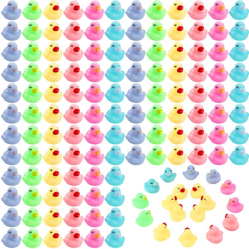 Teling 200 Pcs Mini Rubber Ducks in Bulk Yellow Small Rubber Ducks Bulk Tiny Squeak Duckies for Birthday Party Favor Gift