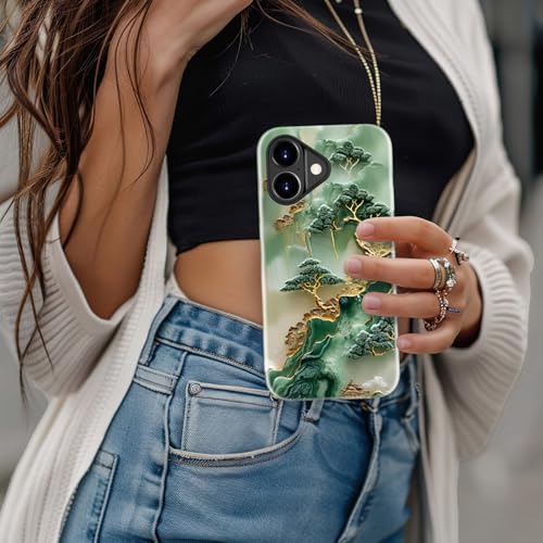 Image of Goodon for iPhone 17 Case Cute - Wireless Charging Compatible - Dual-Layer Hard Shell + Silicone Cover - Protective Phone Case with Trendy Designs for Women - Gold Inlaid Jade Carving | Dual-Layer Hard Shell + Silicone, Slim Fit Protective Phone Cover with Wildflower Designs for Women Girls