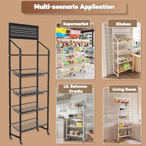 Generisch Verkaufsständer, Metallregal für den Einzelhandel – Süßwaren- und Snackständer, Snackwagen und Getränkeorganizer für Snacks, Obst und Utensilien – Einfache Montage (Weiß, 60 x 27 x 165 cm)