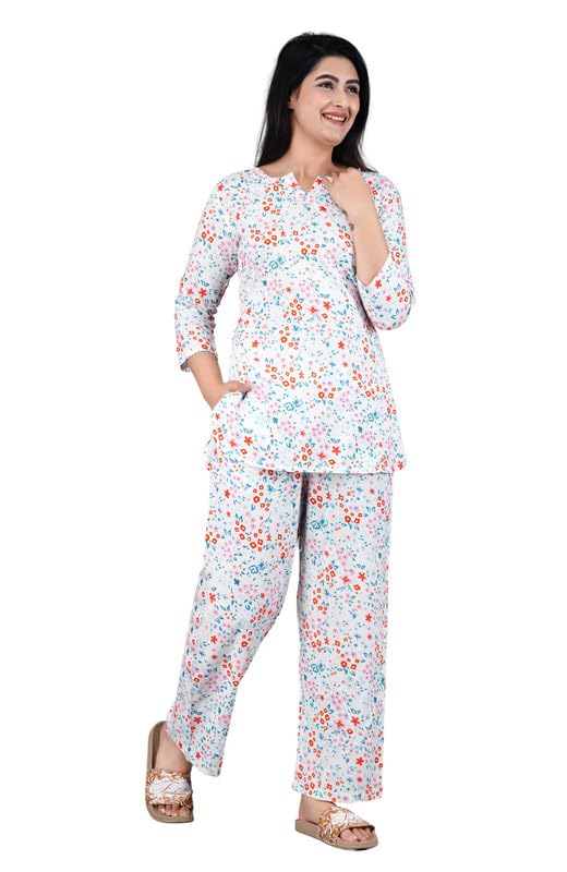 mintmarie Women's Rayon Printed Night Suit Set - Top and Pajama Set, Soft Sleepwear for Women, Comfortable Loungewear, Full Sleeve Nightwear-picture-27