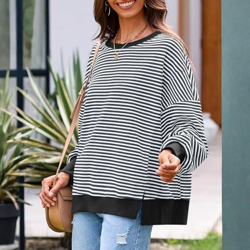 Striped Tops for Women Knit Oversized Long Sleeve Crewneck Fall Sweatshirt - image 7
