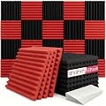 52 Pack Black/red 12 "X 12 "X1" Acoustic Panels Studio Soundproofing Foam(Accompanied By Double-Sided Adhesive Tape)