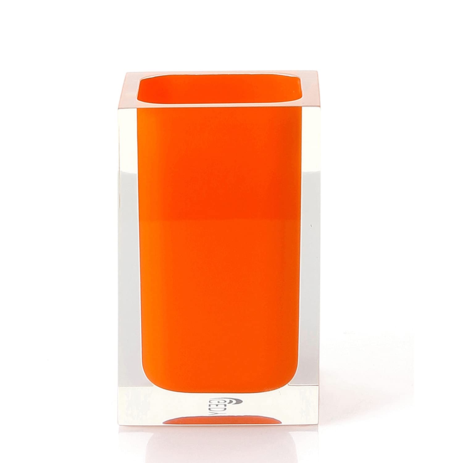 Gedy Orange Auckland Bathroom, Dimensions And Weight: 11 X 7.2 X 7.2 Cm & 0.25 Kg, Transparent Resin Toothbrush Holder, R&D Design, Handmade, 2 Years Warranty, Unique