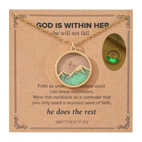 Glow in the Dark Mustard Seed Faith Necklace, Move Mountains Religious Jewelry for Christian Women Men Teens, Daily Encouragement Gift for Birthday Baptism Graduation