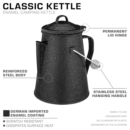 Image of COLETTI Classic Camping Kettle 60 oz - Tea and Camp Kettle, NO Aluminum or Plastic, Ideal for Boiling Water [Black Enamel]