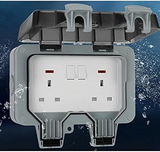 Cubeplug Double Outdoor Socket Waterproof Plug Socket Weatherproof IP66 Wall Electrical Outlet With LED, 13Amp 2Gang Storm Switched Power Socket Box [IP02]