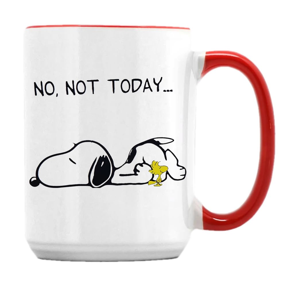 Giftme No Not Today Dog Birthday, Christmas, Secret Santa Stocking Filler Coffee Tea Mug Unique 15oz Ceramic Mug. (Red Inside)