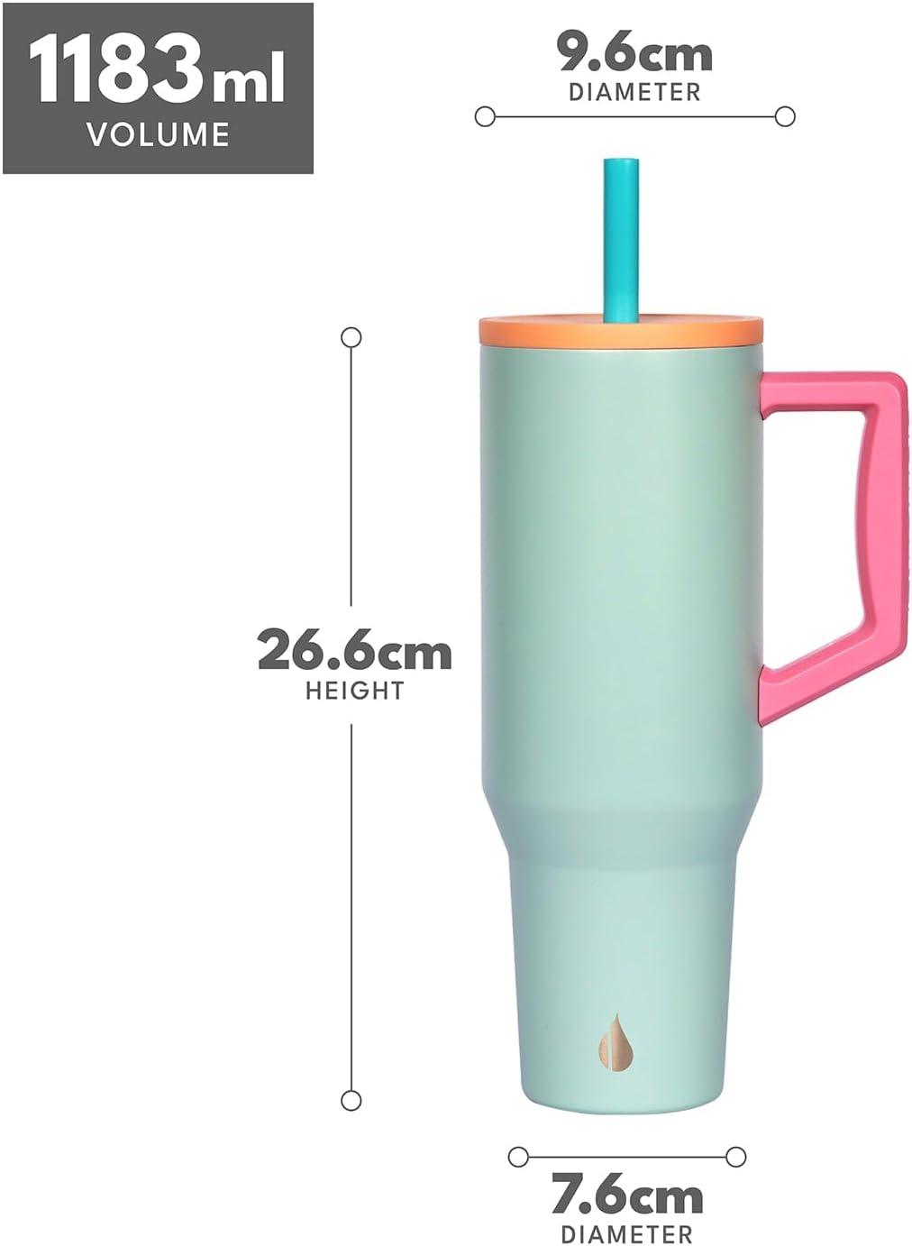 Elemental 40 oz Tumbler with Handle and Straw - Spill Proof Insulated Stainless Steel Commuter for Hot and Cold Beverages - Travel Coffee Mug with 2 Straws & Spill Proof Lid - 40oz - Mint Sorbet - Image 3