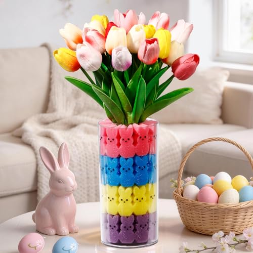 Image of ALFEVA Easter Decorations-Vase in Vase and 44 Peeps Bunnies Filler, Easter vaseset Ready to Display,Spring Decorations for Home Table (No Flowers