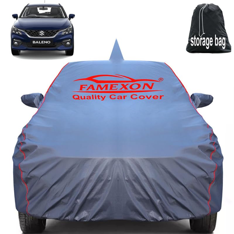 Image of Waterproof Car Body Cover Compatible for Baleno with Mirror Pockets, Scratchproof Car Cover Red Pipein Design Dust-Proof Sun Protection (Grey) LGWP6252