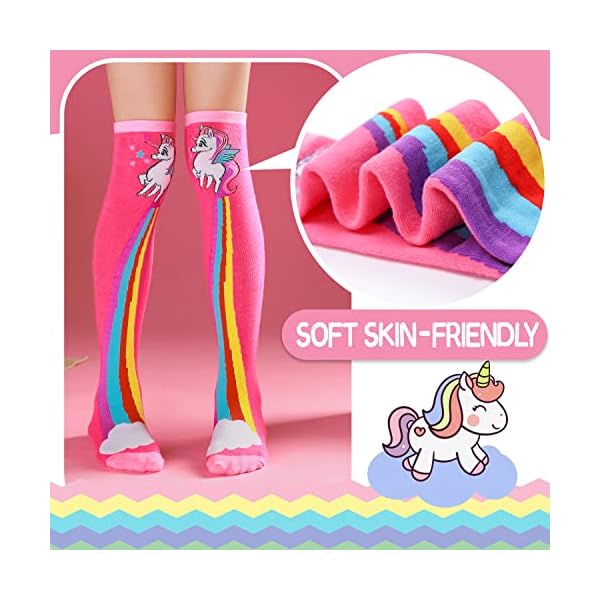 ANTSANG Mädchen Kniestrümpfe 6 Paar für Kinder Geschenke Lange Lustige Kindersocken Tier Baumwolle Socken 3-12 Jahre – Bild 3