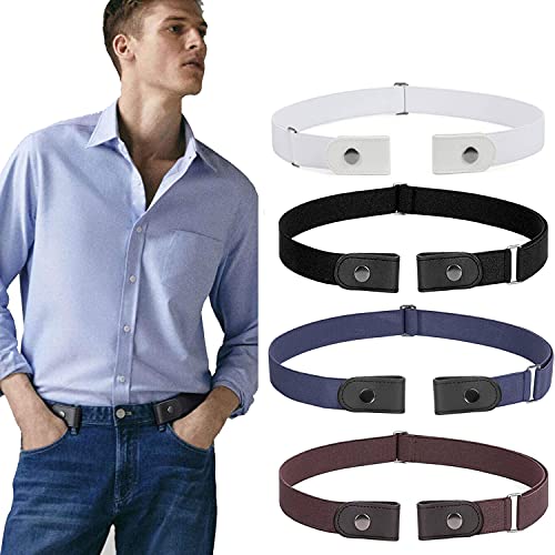 Image of WERFORU 4 Pack No Buckle Show Belt for Men Buckle Free Stretch Belt for Jeans Pants 1.38 Inches Wide