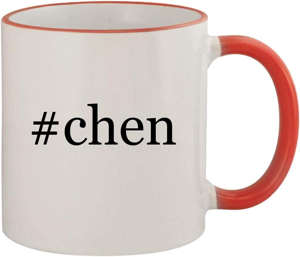 #chen - 11oz Ceramic Colored Rim & Handle Coffee Mug, Red