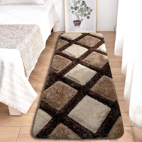 Image of 2x4 feet Soft Runner Rug for Living Room and Bedroom, Modern Indoor Floor Carpet with Non-Slip Backing, Comfortable Decorative Home Decor Rug, Easy Clean & Durable- (Line Coffee, Rectangular)