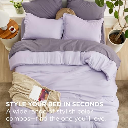 Image of Bedsure Full Size Comforter Set - 7 Pieces Lavender Full Bedding Set for All Seasons, Boho Contrasting Design Bed in a Bag with Comforter, Sheets, Pillowcases & Shams