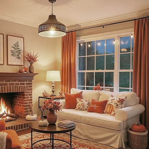 Image of INOVADAY 100% Blackout Curtains for Bedroom, Orange Black Out Curtains 120 Inch Long, Clip Rings Linen Blackout Drapes, Thermal Insulated Room Darkening for Living Room, 2 Panels - W50xL120