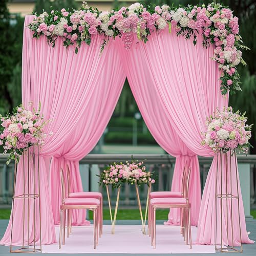 Image of 50ftx12ft Pink Backdrop Curtains for Parties, Wrinkle Free Polyester Pink Photo Backdrop Drapes 10 Panels 12 ft Long Back Drop Cloth for Wedding Birthday Photography Background Party