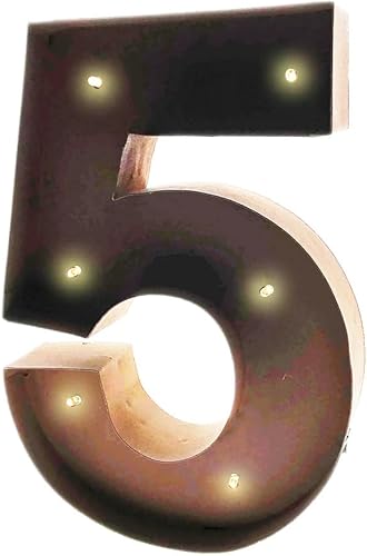 Letras decorativas rústicas vintage de 11 pulgadas con luz LED brillante - Número 5
