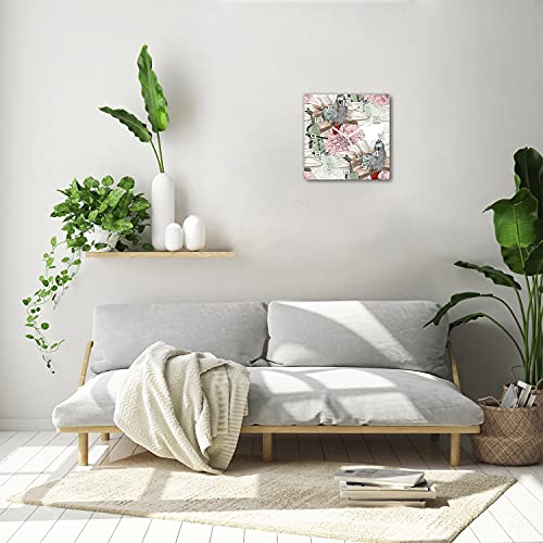 Horloge en verre murale 30x30 cm perroquet fleurs cuisine salon