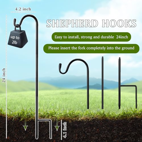 Image of 1 Pcs Shepherds Hook for Outdoor Adjustable Bird Feeder Pole Metal Steel Shepherd Hooks for Hummingbird Stand Feeder Pole for Garden Plant, Lantern, Hanging Wedding Decor (24 Inch)