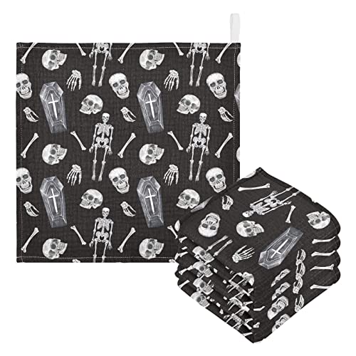 Image of vvfelixl Baby Washcloths Cotton Creepy Skull Baby Muslin Washcloths Soft Baby Face Towel for Newborn Infants, 11.8 X 11.8 Inch, 3 Pack Black