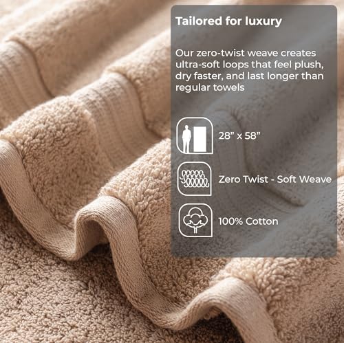 Image of Plushwave Bath Towel, 100% Cotton Zero Twist Yarn, 620 GSM Soft & Extra Absorbent Plush Towel for Bathroom & Shower, Beige