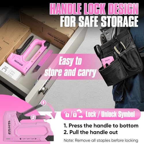 EZUVITA Light Duty Staple Gun for Wood, Pink Upholstery Staple Gun Kit with 2000pcs JT21 Staples 6mm, 8mm, 10mm and Staple Remover, Stapler Gun for Crafts, DIY, Classroom, Decoration 4 EZUVITA Light Duty Staple Gun for Wood, Pink Upholstery Staple Gun Kit with 2000pcs JT21 Staples 6mm, 8mm, 10mm and Staple Remover, Stapler Gun for Crafts, DIY, Classroom, Decoration - Image 4