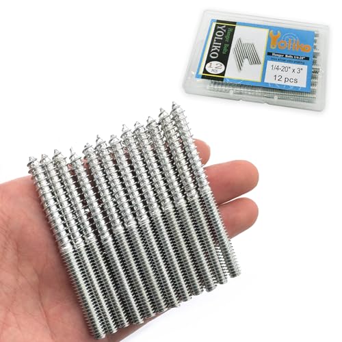 Image of 12 Pack 1 /4-20 x 3 Inch Silver Hanger Bolts 1 /4-20 inch Double Headed Bolts 1 /4 Wood Dowel Screw Self-Tapping Screw Hanger Bolts for Furniture Screws Double Screw Threaded Rods Bolt 75mm Length