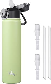Konokyo 24 oz Insulated Water Bottle with Straw, Carry Loop, Macaron Green