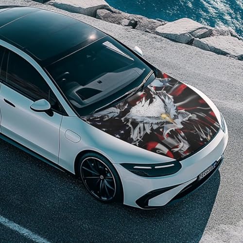 Image of American Flag Bald Eagle Print Car Hood Cover, Stretchable Waterproof Protector for Auto, Auto Hood Wraps Blankets, Car Patriotic Decorations for Most SUVs Trucks Minivans