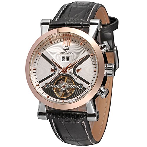 Forsining Mens Steampunk Automatic Tourbillon Calendar Brown