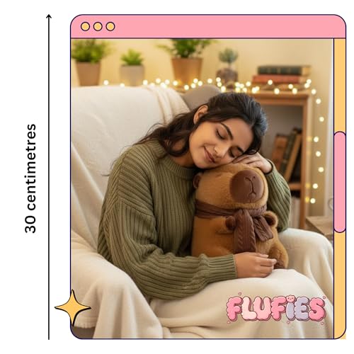 Image of Flufies Plush Soft Toys for New Born Baby and Baby Boy - Soft and Easy Wash Plush - Huggable Plush Toys for Girls and Boys - Soft Toy for Home Decor (Capybara in Scarf)