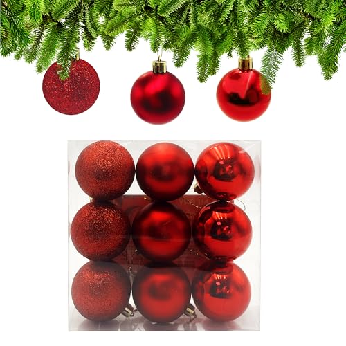Xcdhemde 9tlg Weihnachtskugeln Rot ∅ 6cm, Christbaumkugeln Rot,...