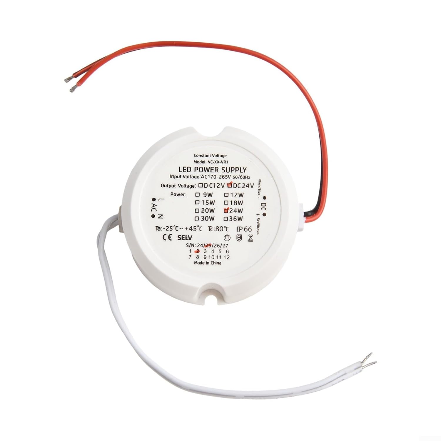 LED Transformer 12V/24V 24W Constant Voltage Supply, IP66 Waterproof Low Voltage AC to DC Converter Indoor & Outdoor LED Lighting, White(24V 24W)