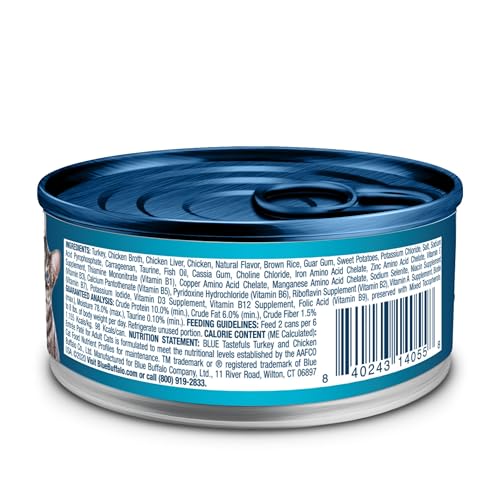 Image of Blue Buffalo Tastefuls Wet Cat Food Pate, Made with Natural Ingredients | Turkey and Chicken Entree, 3-oz. Cans (24 Count)