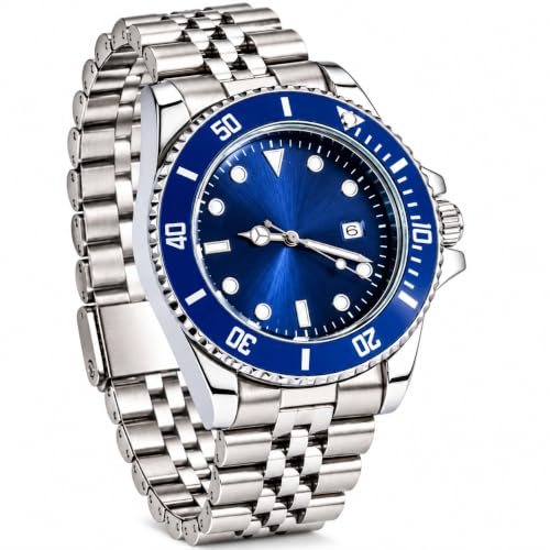 Image of ALNA-TURA Luxury Men's Analog Watch Stainless Steel Bracelet Black Dial Date Display Stylish Wrist Watch for Men Birthday Wedding Gift