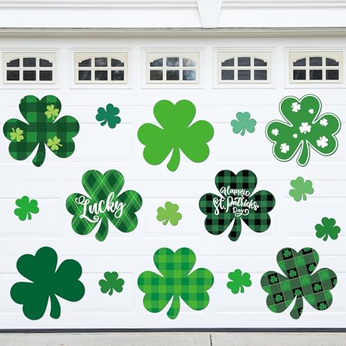 Vivantia 24 Pieces St. Patrick's Day Garage Door Decoration Magnets Happy St. Patrick's Day Green Shamrock Refrigerator Car Magnet Sticker Lucky Clover Magnetic Decals for Irish Party Holiday Supplies