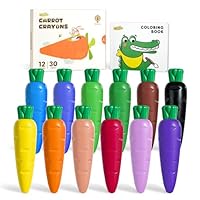 JUPITEARTH 12 Colors Crayons for Toddlers 1-3, Non Toxic Beeswax Carrot-Shaped Toddler Crayons with 30-Page Coloring Book and 120 PDF Pages, Mess-Free Coloring for Kids Ages 2-4 4-8 Art Supplies Gift