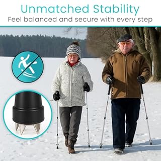 Vive Cane Tips for Ice - All Terrain Heavy Duty (2 Pack) Metal Retractable 4-Prong Hiking Attachment - Replacement Grip for Walking Sticks, Trekking Pole, Crutches, Tip Points for Winter Snow Safety