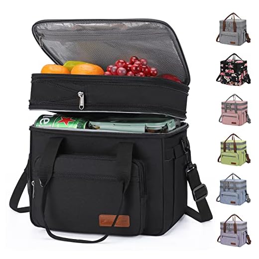 Maelstrom Lunch Box, 23L Insulated Lunch Bag, Expandable Double Deck Cooler Bag, Lightweight Leakproof Tote Bag With Side Tissue Pocket, Suit For Men and Women (A. Black)