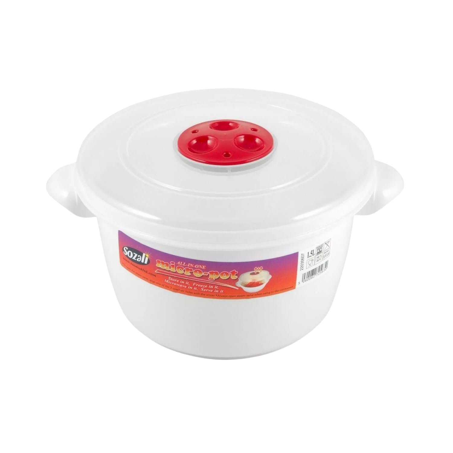 HOMESHOPA Plastic Microwave Heating Food 1.5 Litre Cooking Pot Container with Ventilated Lid & Steam Release Vent, Round Microwave Bowls, Kitchen, Air-tight, Dishwasher, Freezer Safe