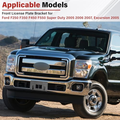Image of License Plate Bracket Accessories for Ford F250 F350 F450 F550 Super Duty 2005 2006 2007, Excursion 2005 Front Bumper License Plate Holder Replacement Frame Black Mount