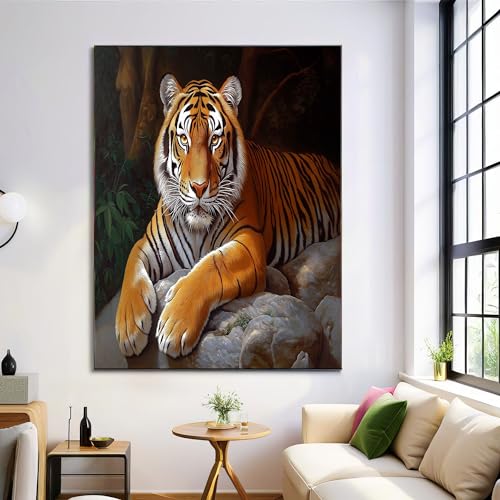Poster Mural Tigre Féroce Tan Toile Peinture Tableau Decoration Murale Tableaux Animal Rock, Posters Murale Chambre Salon Sans Cadre Impression Sur Toile...
