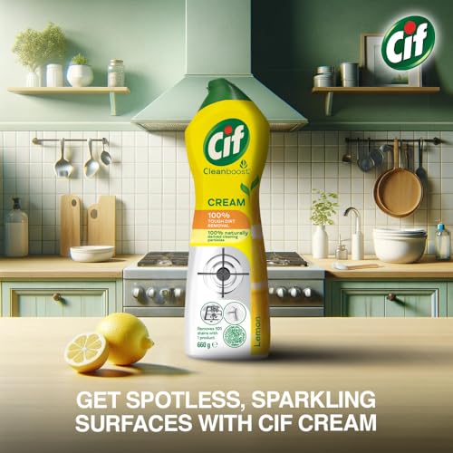 Cif Abrasive Surface Cleaner Cream, Lemon| Kitchen & Bathroom, Removes Grease, Dirt & Tough Stains with Natural Cleaning Particles, 500 ml (Image - 4)