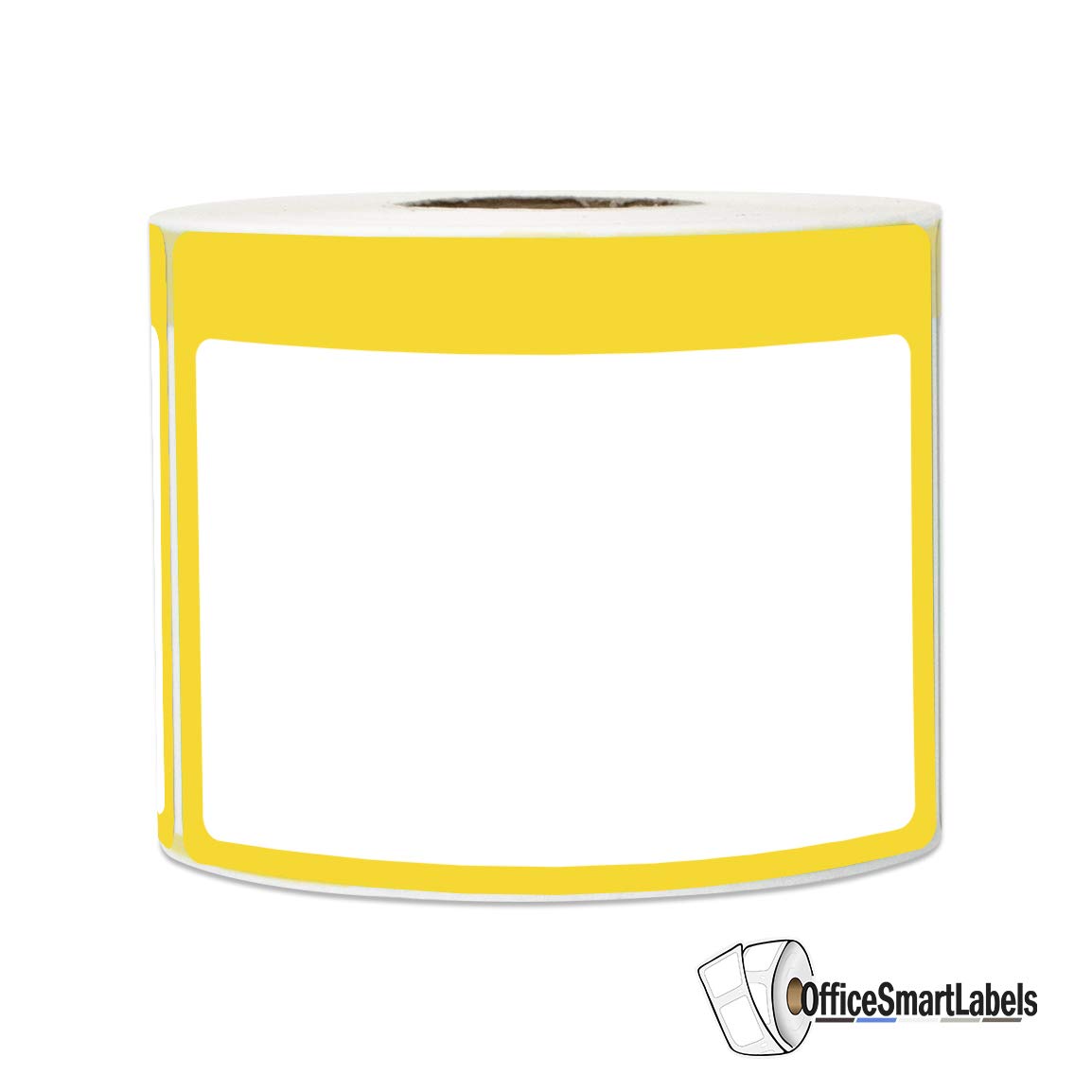 Yellow Plain Name Tag - 3.5 x 2.25 Inch Writable Plain Tag Stickers Border Name Badge Labels - Fabric Friendly Adhesive Perforated Line School Office Home Meeting Kindergarten - 300 Labels/Roll