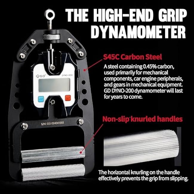 (NEW) GD DYNO-200 Digital Hand Dynamometer Grip Strength Measurement Electronic Hand Grip Strength Tester Grip Strengthener Hand Exerciser 440 Lbs (200 Kgs)